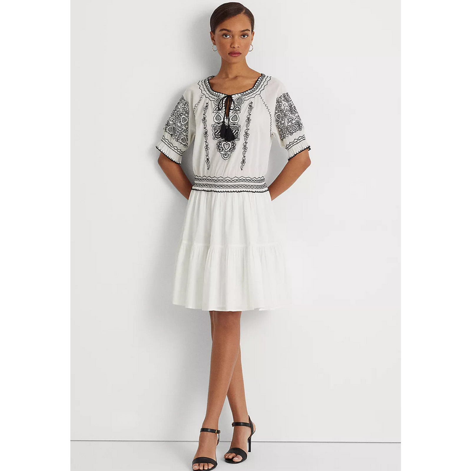 Lauren Ralph Lauren Women Embroidered Cotton Voile Dress White Size 10